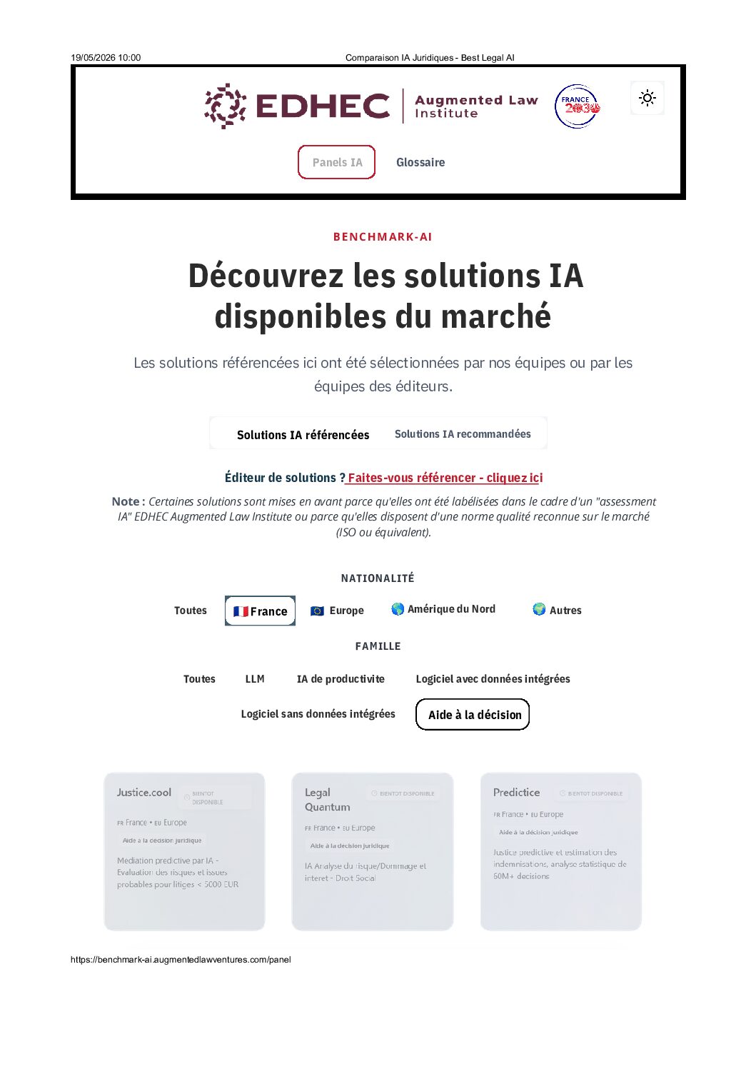 Sortie du benchmark IA EDHEC Augmented Law Institute